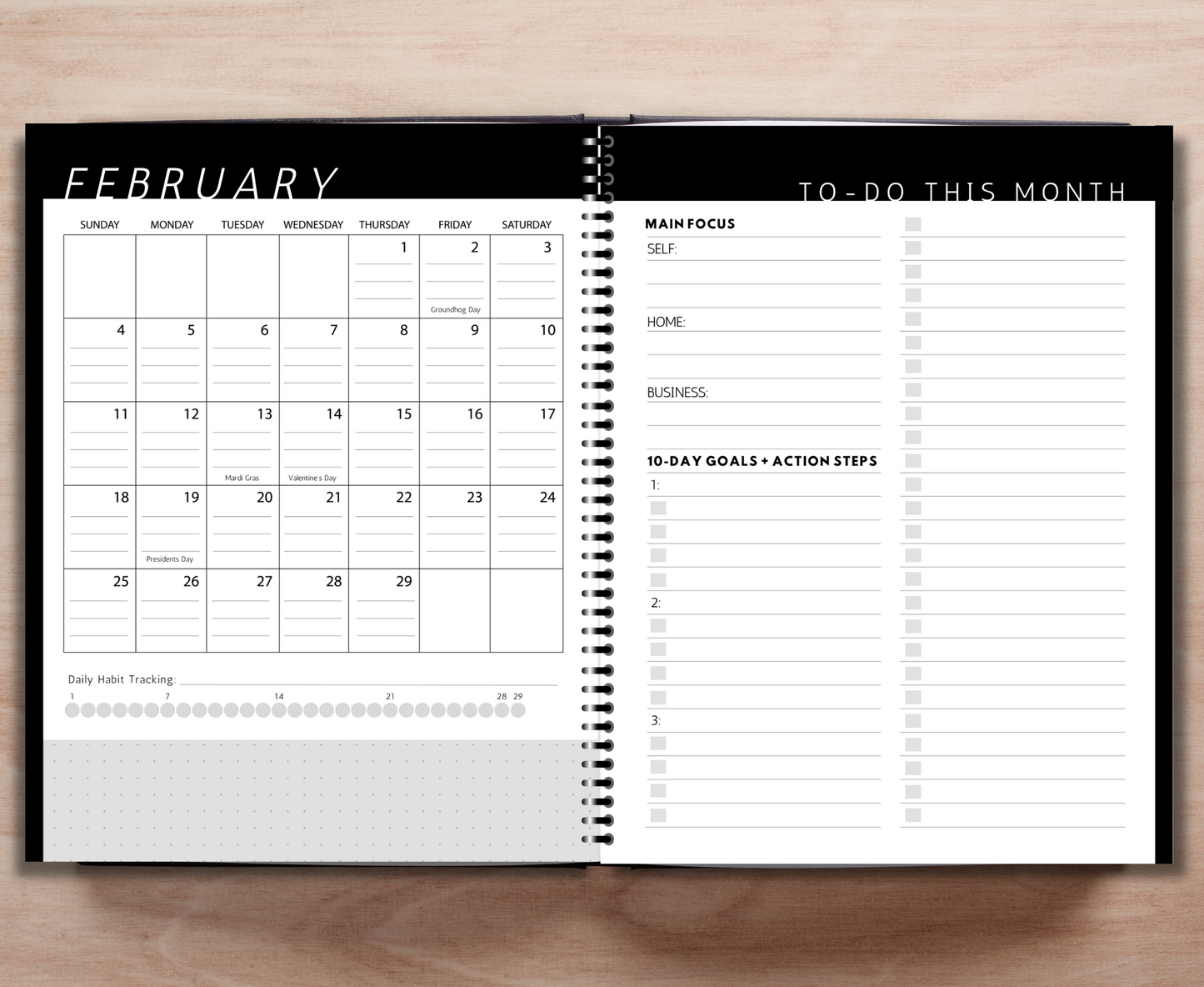 July - Dec 2024 Sales Productivity Planner (Black & White)