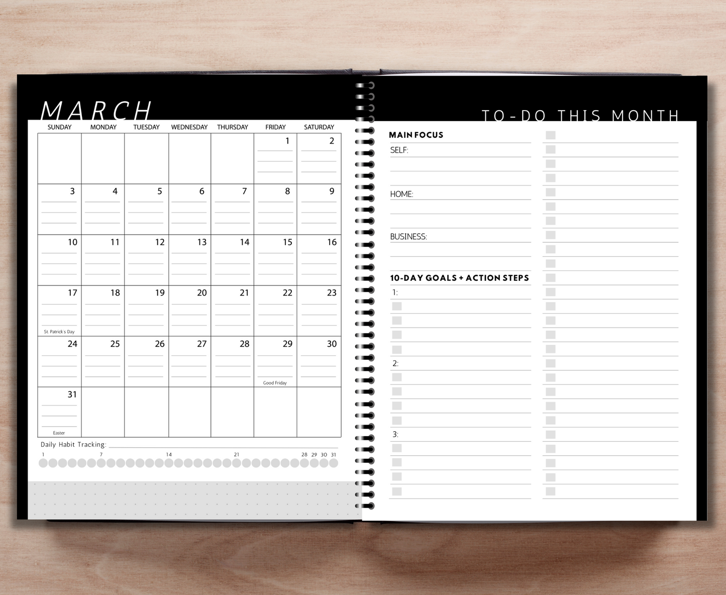 July - Dec 2024 Sales Productivity Planner (Black & White)
