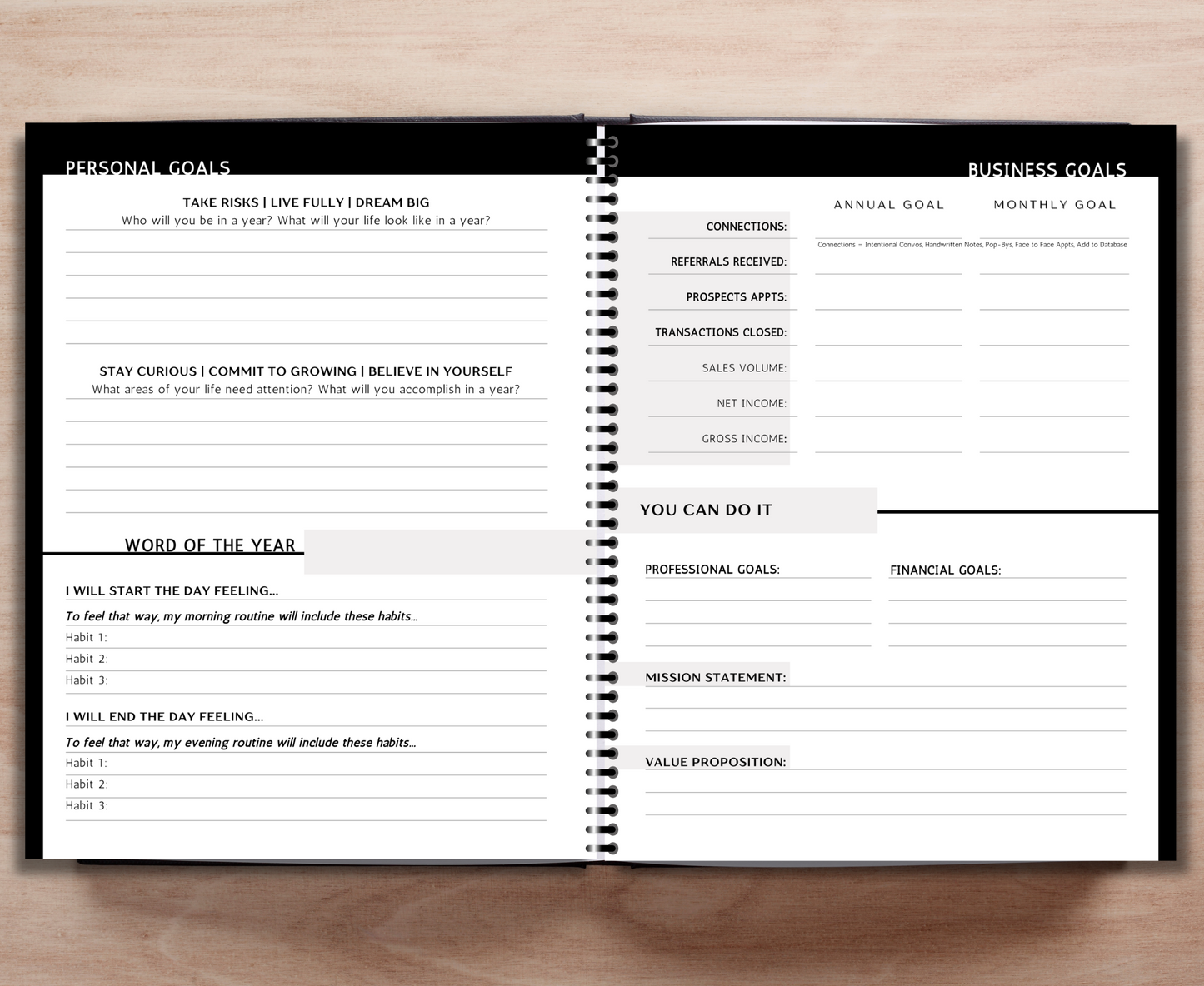 July - Dec 2024 Sales Productivity Planner (Black & White)