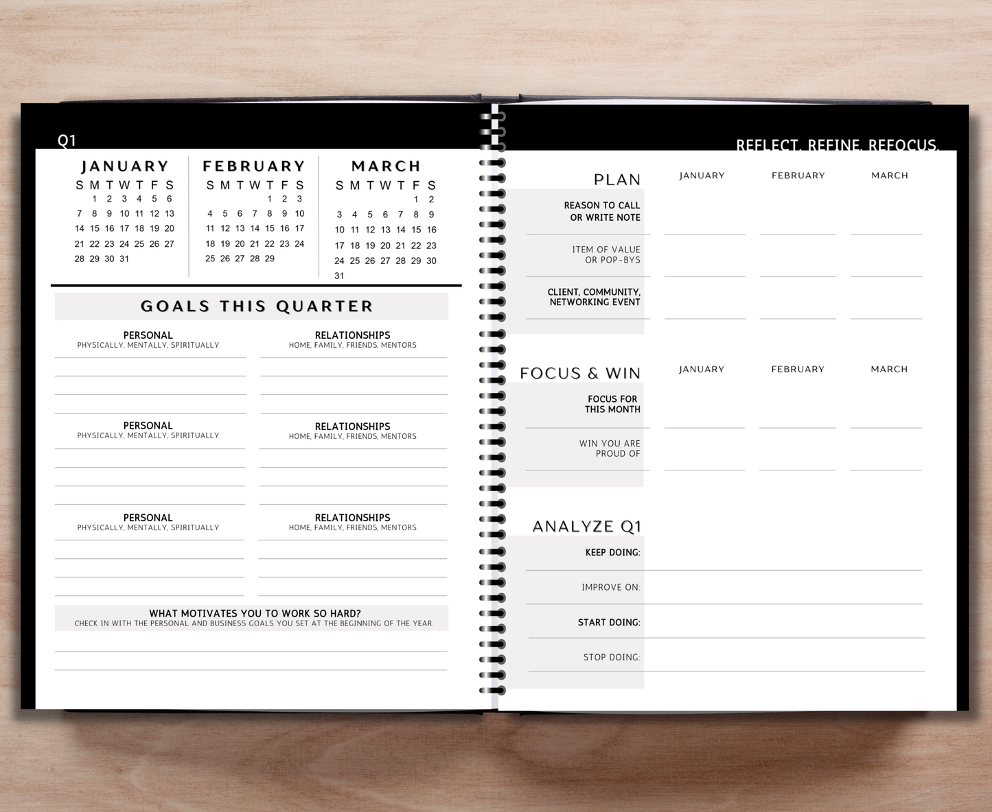 July - Dec 2024 Sales Productivity Planner (Black & White)