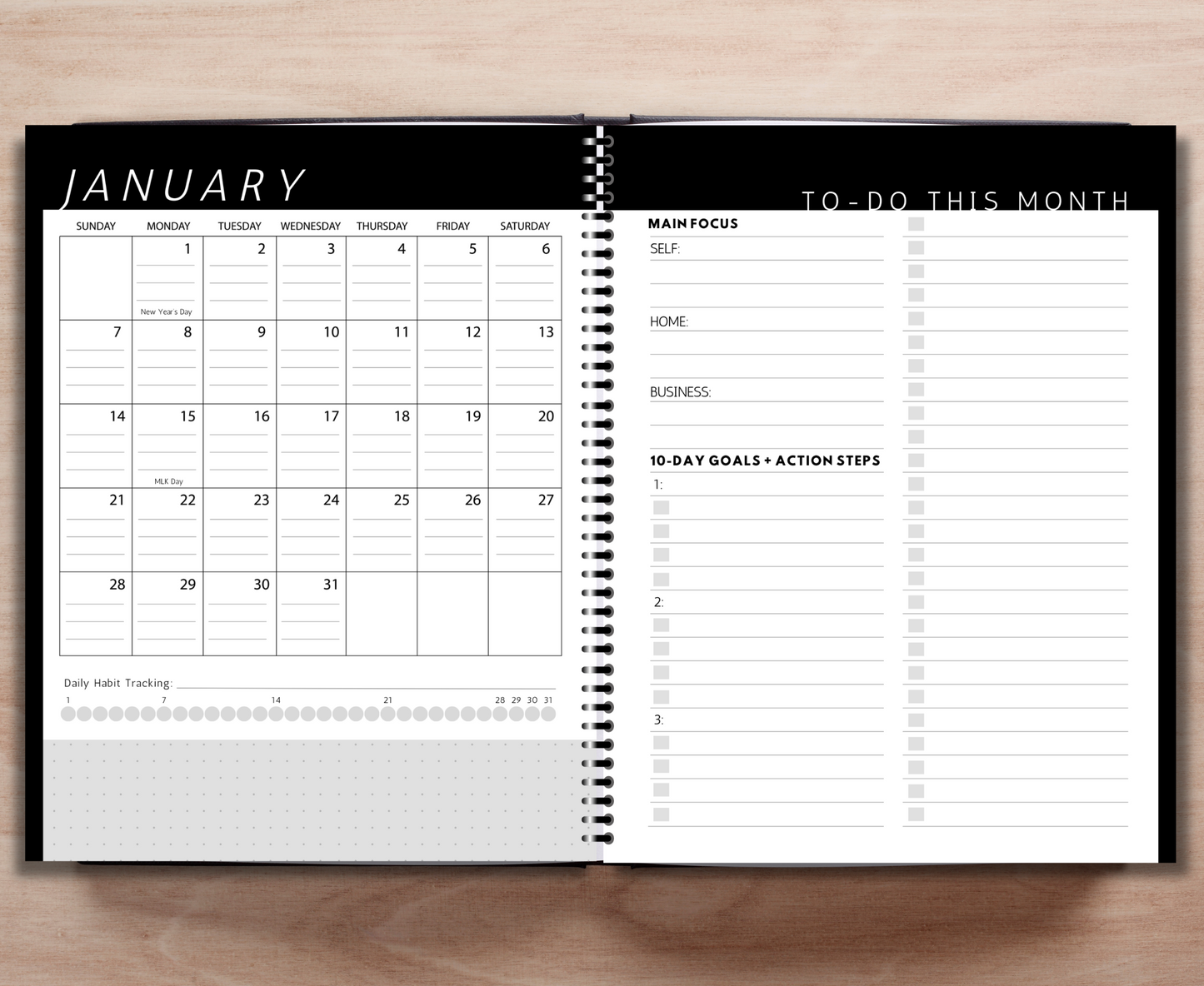 July - Dec 2024 Sales Productivity Planner (Black & White)