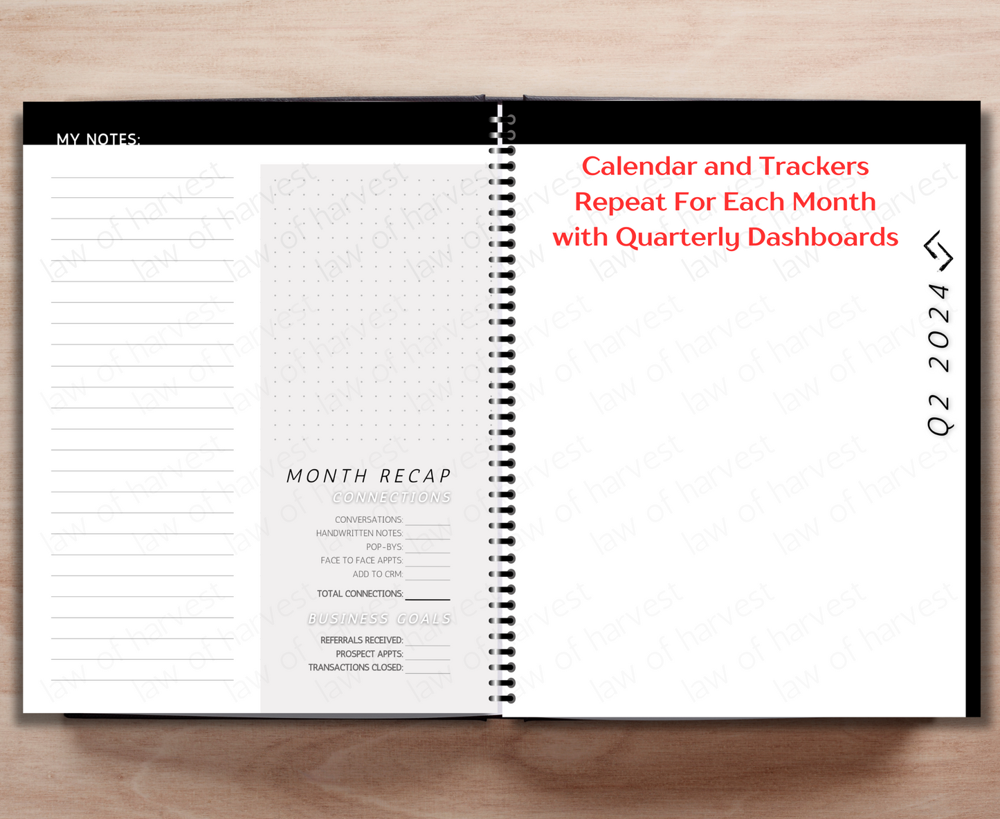 July - Dec 2024 Sales Productivity Planner (Black & White)