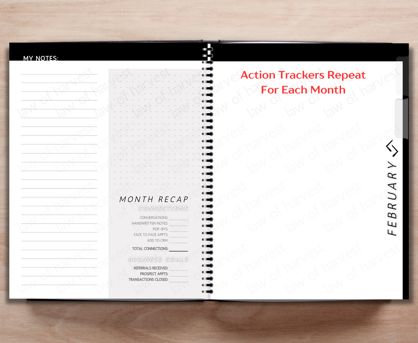 Monthly Action Tracking Workbook (Black & White)