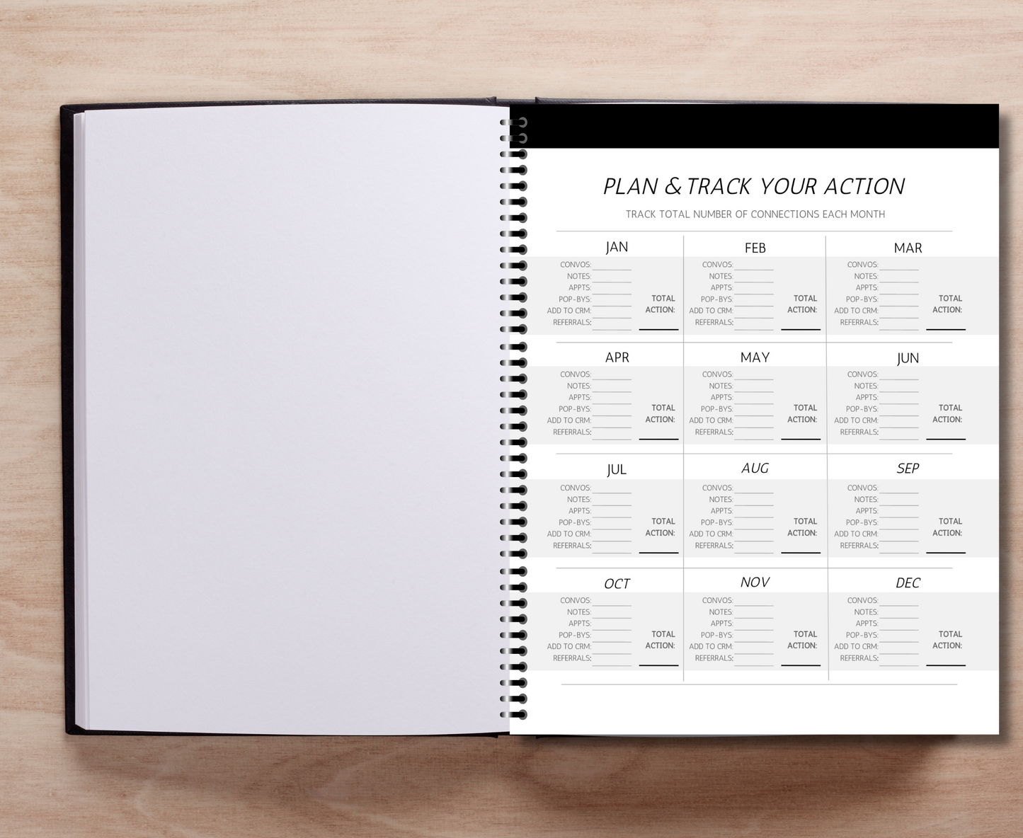 Monthly Action Tracking Workbook (Black & White)