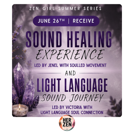 Promotional flyer for a sound healing experience and light language sound journey event.
